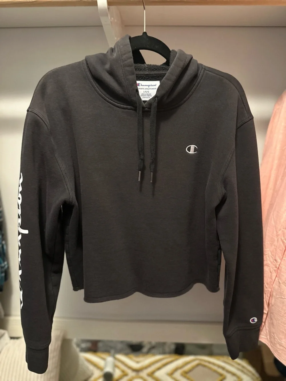 Champion Black Cropped Hoodie with Small Logo - Picture 1 of 4